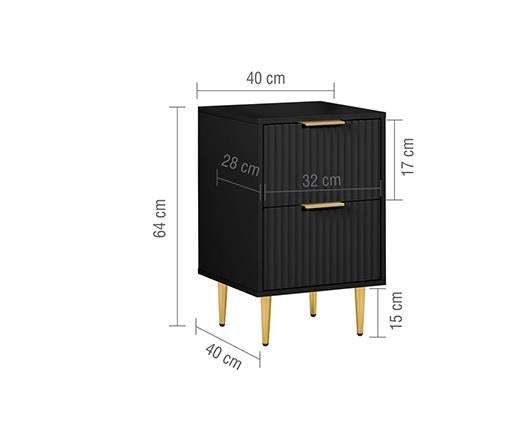 Zara 2 Drawer Fluted Bedside - Black