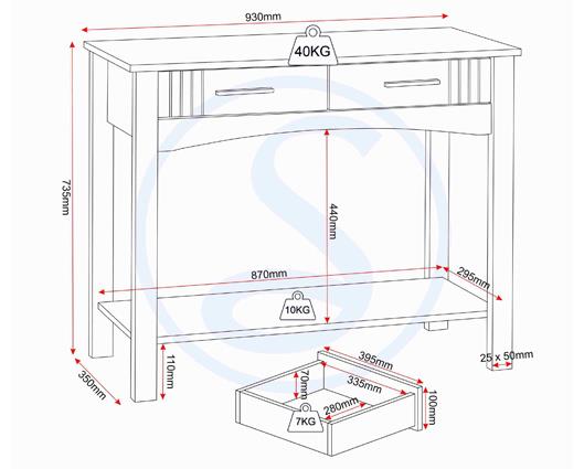 TESSA 2 DRAWER CONSOLE TABLE - NATURAL OAK EFFECT