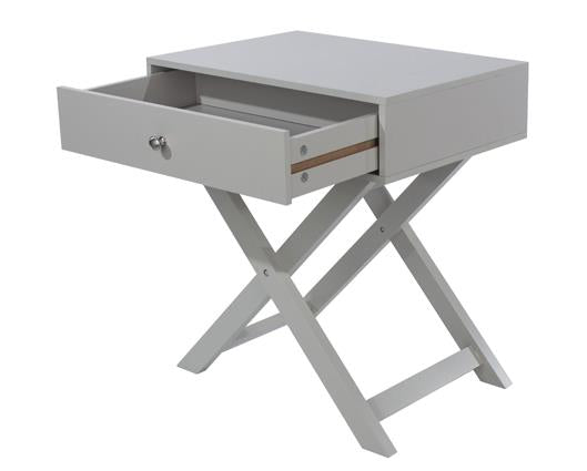Cross Leg 1 Drawer Bedside Cabinet-Light Grey