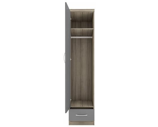 NEVADA 1 DOOR 1 DRAWER WARDROBE - GREY GLOSS/LIGHT OAK EFFECT VENEER