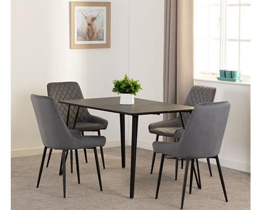 MARLOW & AVERY DINING SET (X4 CHAIRS) - BLACK MARBLE/GREY VELVET
