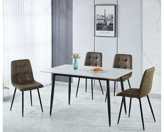 FENTON DINING SET (X4 CHAIRS) - WHITE/OLIVE GREEN SUEDE FABRIC
