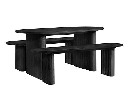 Axel Oval Fluted Dining Table with 2 Benches - Black