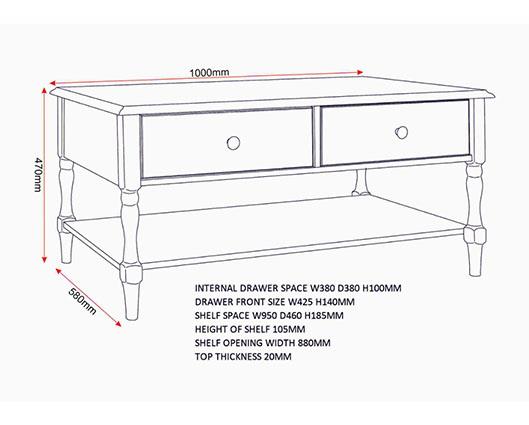 STRATFORD 2 DRAWER COFFEE TABLE - WHITE