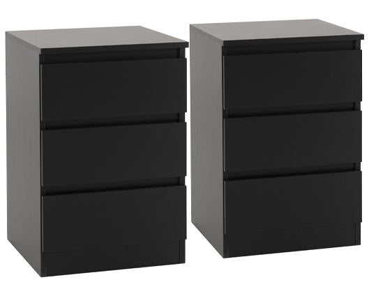 MALVERN 3 DRAWER BEDSIDE X2 - BLACK