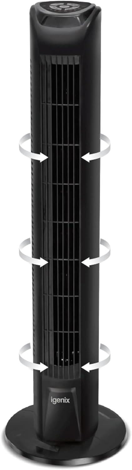 Igenix 30" Tower Fan with 7 Hour Timer and Remote Control - Black