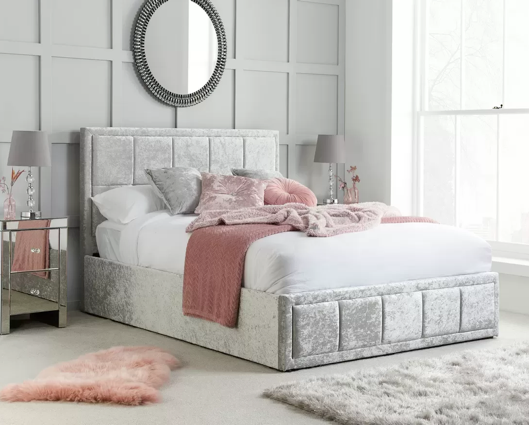 Hannover Double Ottoman Bed - Steel Crushed Velvet
