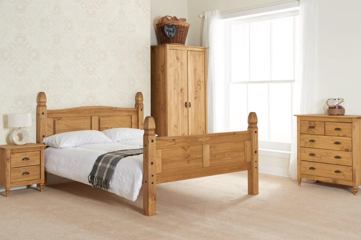 Corona High End Double Bed - Pine