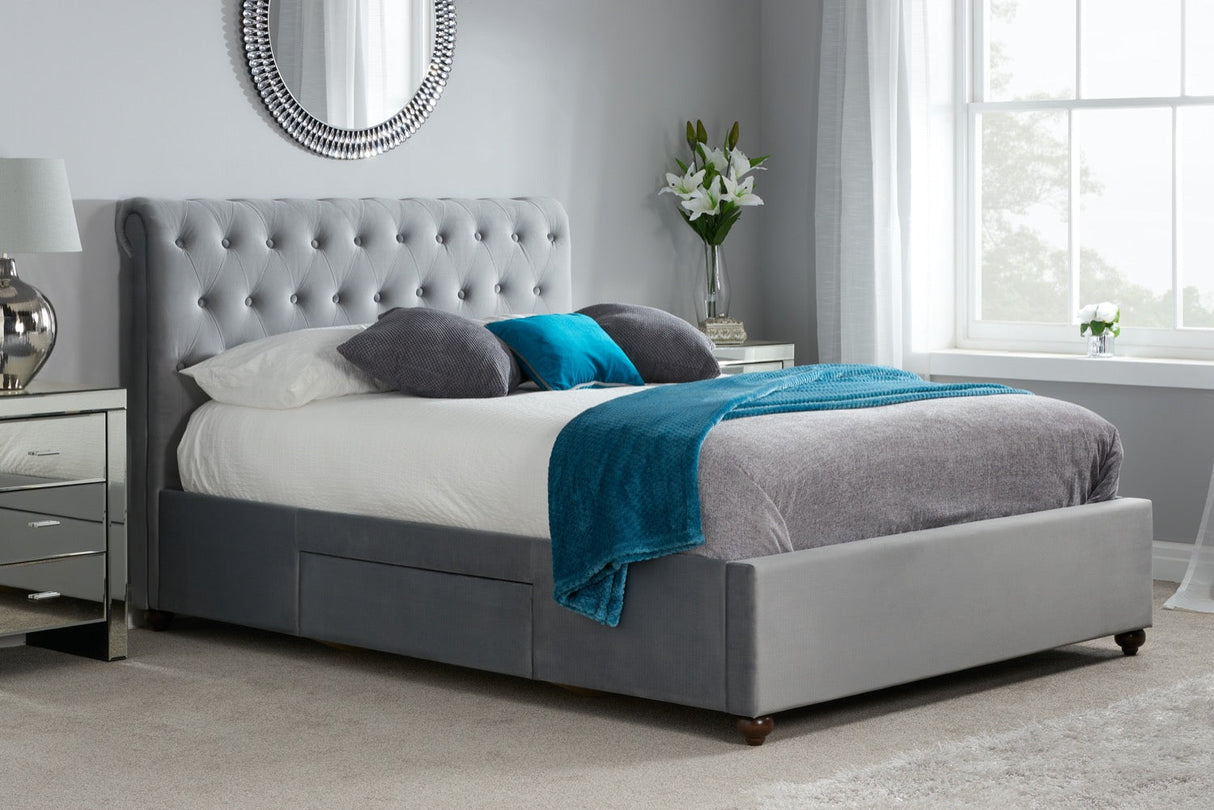 Marlow King Bed with Storage Drawers - Grey