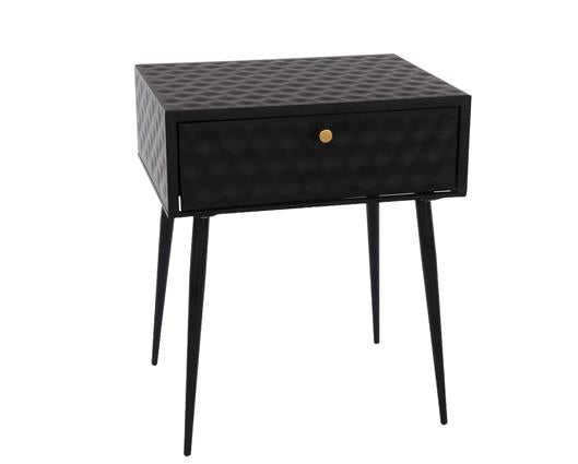Saturn metal 1 drawer bedside cabinet, black with gold handle