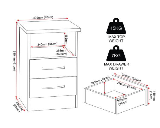 NEVADA 2 DRAWER BEDSIDE - 3D EFFECT GREY