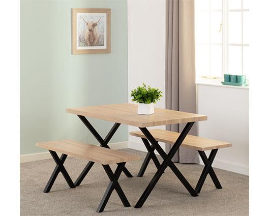 BUXTON DINING BENCH SET - LIGHT OAK EFFECT/BLACK