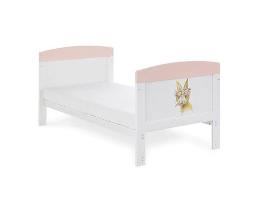 Grace Inspire Cot Bed + Fibre Mattress - Water Colour Rabbit Pink