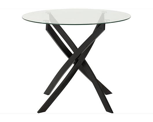 SHELDON ROUND GLASS TOP DINING SET (X4 CHAIRS) - CLEAR GLASS/GREY VELVET FABRIC