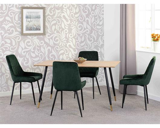 HAMILTON & AVERY MEDIUM DINING SET (X4 CHAIRS) - MEDIUM OAK EFFECT/EMERALD GREEN VELVET