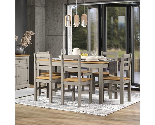 Grey Corona large Linea table + 6 chair Set, 1xCRGTB6 + 3 x CRG107 (pair)