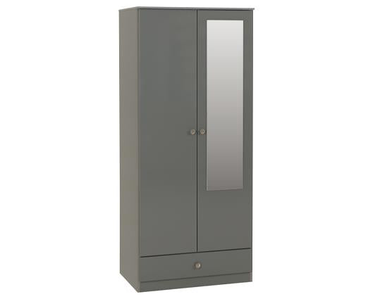 DENVER 2 DOOR 1 DRAWER MIRRORED WARDROBE - GREY GLOSS