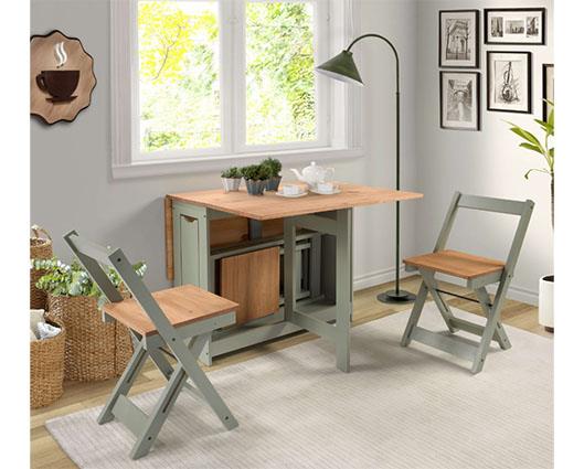 SANTOS BUTTERFLY DINING SET (X4 CHAIRS) - GREEN/DISTRESSED WAXED PINE