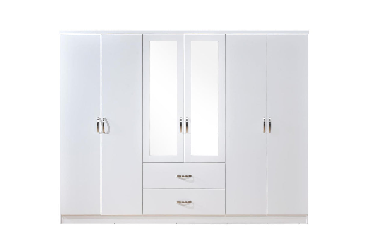 6 Door Wardrobe - White (Chrome Handles)