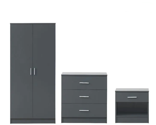 3 Piece Bedroom Set 3 Drawer-Dark Grey
