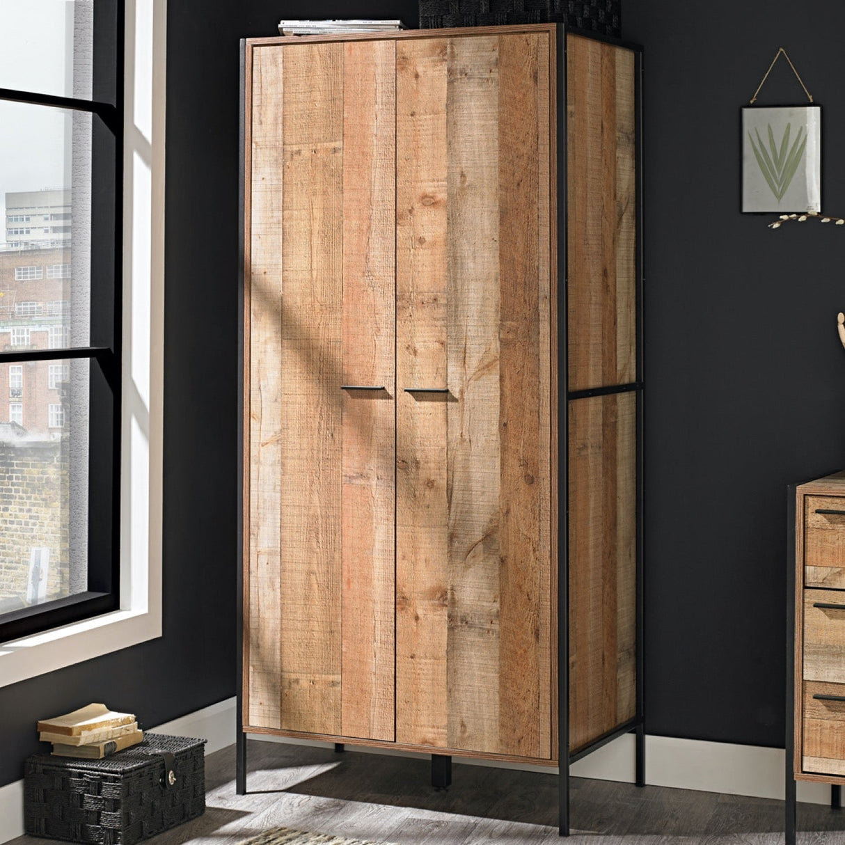 Harben 2 Door Wardrobe Distressed Oak Effect