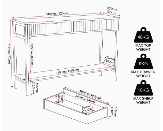 MIAMI 2 DRAWER CONSOLE TABLE - OAK EFFECT/BLACK