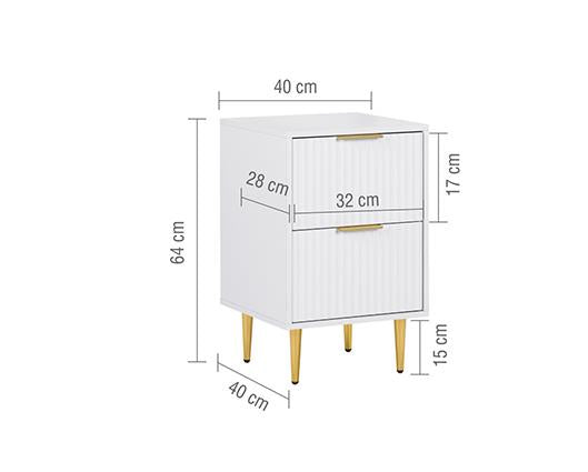 Zara 2 Drawer Fluted Bedside - White