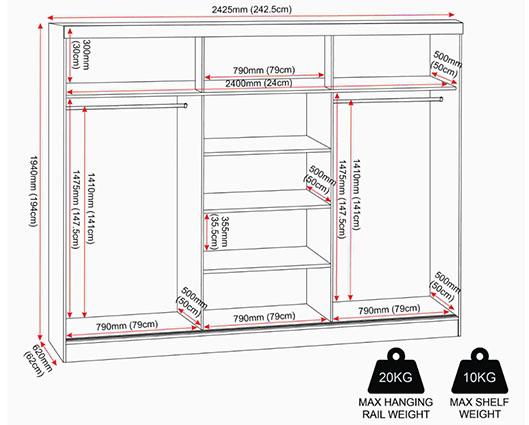 NEVADA 3 DOOR SLIDER WARDROBE - WHITE GLOSS