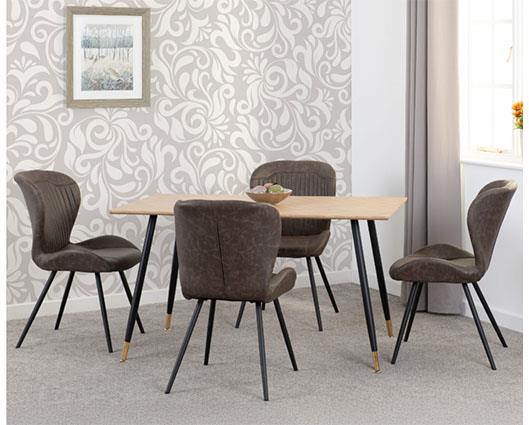 HAMILTON & QUEBEC MEDIUM DINING SET (X4 CHAIRS) - MEDIUM OAK EFFECT/BROWN FAUX LEATHER