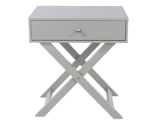 Cross Leg 1 Drawer Bedside Cabinet-Light Grey