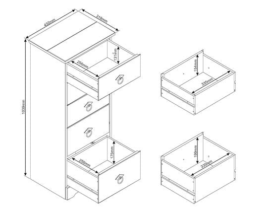 Corona Classic 5 drawer narrow chest of drawers