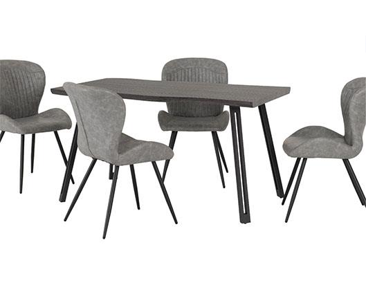 QUEBEC WAVE EDGE DINING SET (X4 CHAIRS) - BLACK WOOD GRAIN/GREY FAUX LEATHER