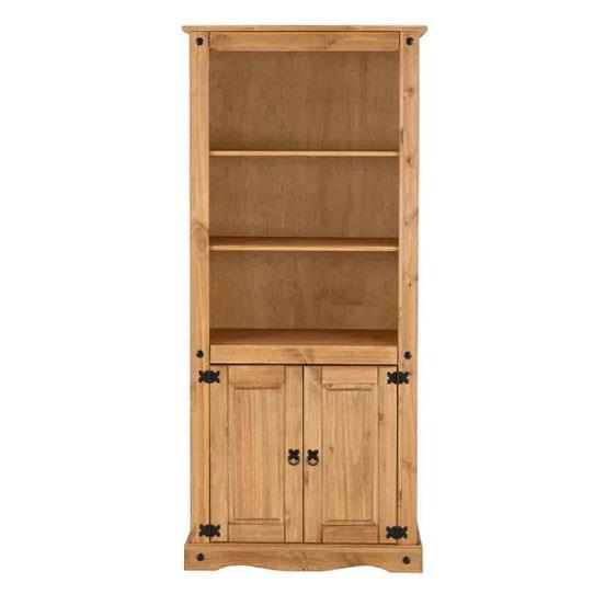 Corona 2 Door Display Unit/Bookcase - Distressed Waxed Pine