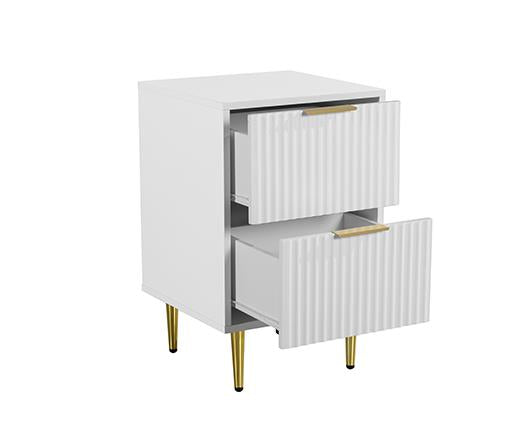 Zara 2 Drawer Fluted Bedside - White