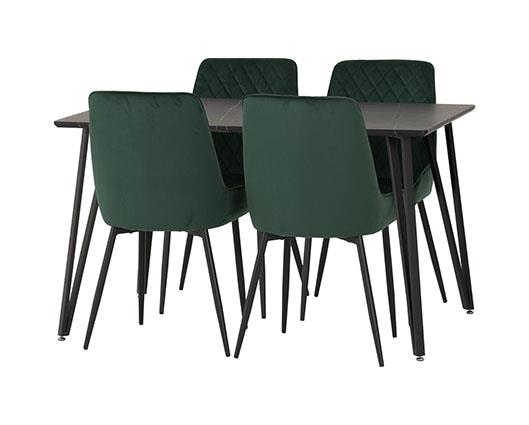 MARLOW & AVERY DINING SET (X4 CHAIRS) - BLACK MARBLE/EMERALD GREEN VELVET
