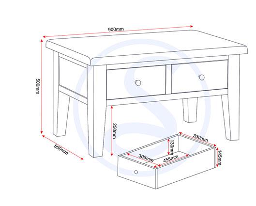 WINDSOR 2 DRAWER COFFEE TABLE - PEBBLE GREY/OAK