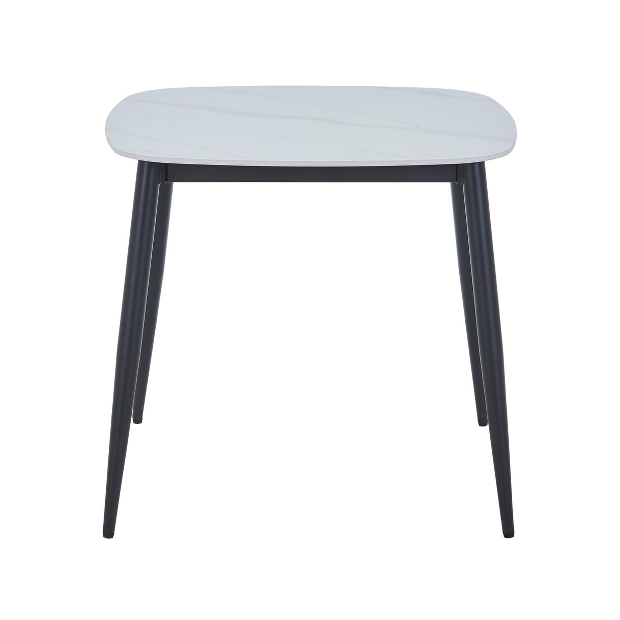 Aspen square dining table, gloss white sintered stone top with black tapered legs
