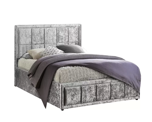 Hannover Double Ottoman Bed - Steel Crushed Velvet