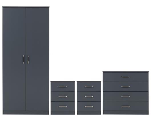 DAKOTA 2 DOOR WARDROBE BEDROOM SET - DARK GREY