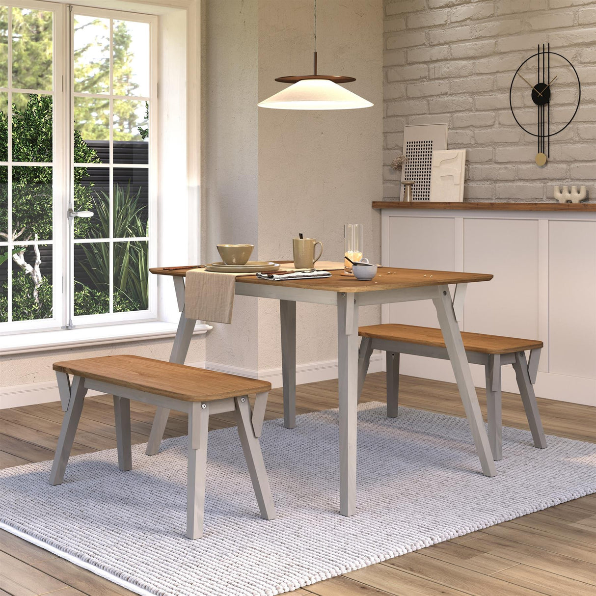 Corona Grey 140cm kitchen table & 2 bench set