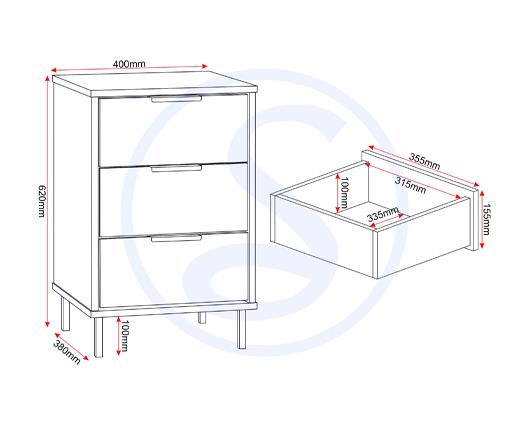 MADRID 3 DRAWER BEDSIDE - GREY/WHITE GLOSS
