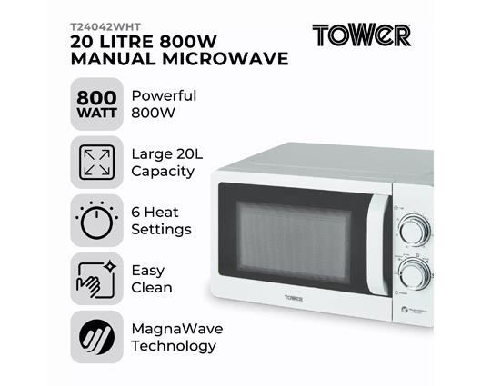 Tower 20L 800W Manual Microwave