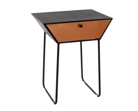 Apollo metal 1 drawer bedside cabinet, copper drawer, black cabinet, handle and legs