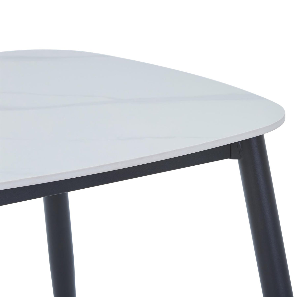 Aspen square dining table, gloss white sintered stone top with black tapered legs