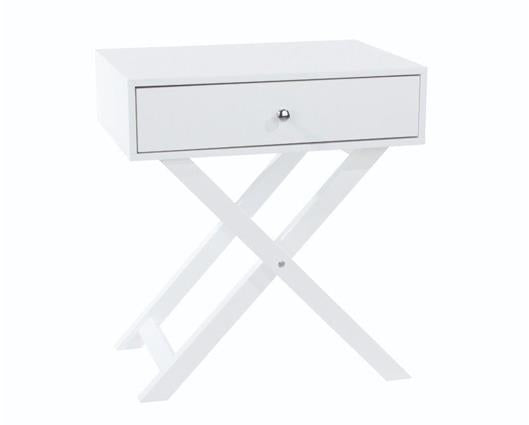 Cross Leg 1 Drawer Bedside Cabinet-White