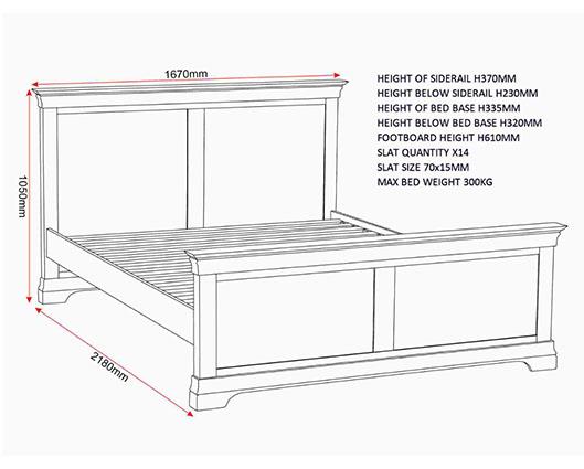 BORDEAUX 5' HIGH END BED - PEBBLE GREY