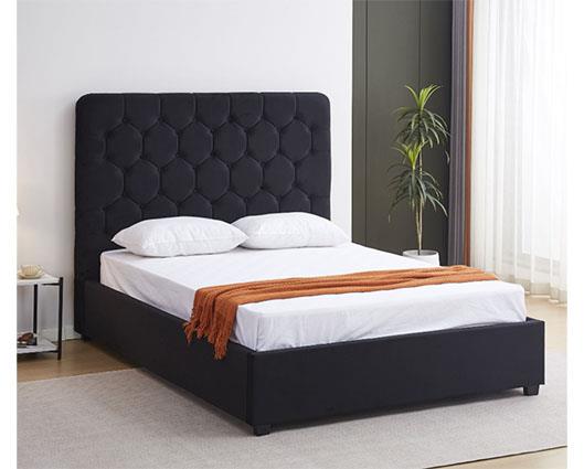 MADISON 4'6" OTTOMAN BED - BLACK VELVET FABRIC