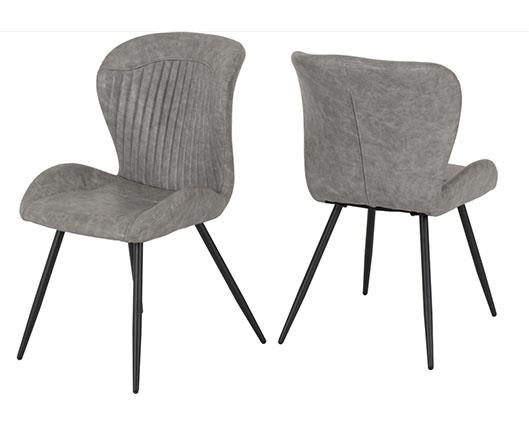 QUEBEC WAVE EDGE DINING SET (X4 CHAIRS) - BLACK WOOD GRAIN/GREY FAUX LEATHER