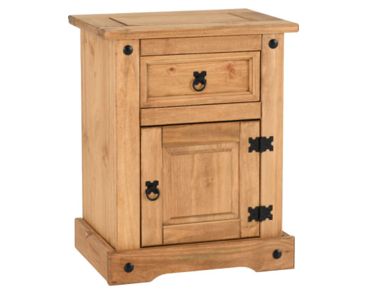 Corona 1 Drawer 1 Door Bedside Cabinet - Distressed Waxed Pine