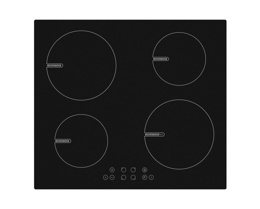 White Knight DAWKHBII60-P 60cm Induction Hob 4 Zone With Boost & Child Lock Black